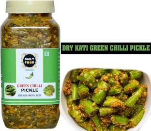 Daily Food Organic Natural Dry Kati Tukda Green Chili Pickle Hari Mirch Ka Achar (400gm) Green Chilli Pickle