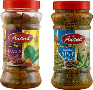 ANAND Home Made Mango Pickle and Rajasthani Green Chilli Combo (400 Grams Each) Mango, Green Chilli Pickle