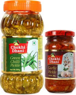 Chokhi Dhani Green Chili Pickle 500 gm, Garlic Pickle 200 gm, Spicy & Tasty Mixed Vegetable Pickle