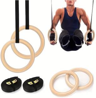 GJSHOP Fitness Gymnastic Rings,Olympic Gym Rings with Heavy Duty Adjustable Straps Pilates Ring