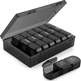 Frizty 7 days Weekly pill organizer 3 times a day travel pill box 7 day pill case for Medicine Pill Box