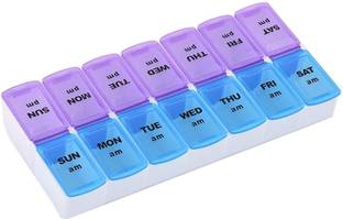 RAVARIYA 7-Day Tablet Box Holder Medicine Storage Organizer Pill Box 2 Row 14 Squares Weekly 7 Pill Box
