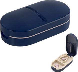Zibuyu 7-day 2 in 1 Compact Pill Box and Cutter Organizer for Daily and Travel Use Blue Pill Box