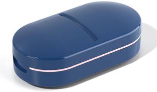 Qpets NA Pill Cutter and Organizer Box 2 in 1 Storage for Small and Large Tablets Blue Pill Box