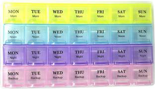 Evelyn 7-days Weekly Pill Organiser Box with 28 Compartments, 4 Daily Slots Pill Box
