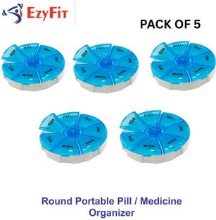 Ezyfit 7 Days Round Portable Pill Medicine Organiser for 7 Days Pill Box