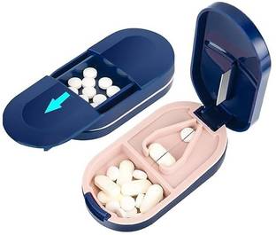 NIRMATSARAY Pill Cutter Portable Pill Splitter 2-in-1 Pill Case with Stainless Steel Blade Medicine Organizer Box Pill Cutter for Tablet For AnySize Pill Cutter for Travel Pill Box