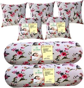 ACTOS Combo Set Of 5 Cushion And 2 Microfibre Floral Bolster Pack of 7
