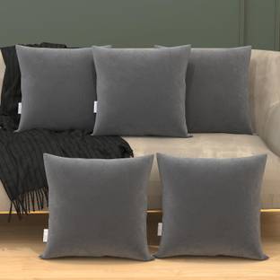 MY ARMOR Square Cushions for Sofa, Car & Decoration (12" X 12") with Grey Velvet Cover Microfibre Solid Cushion Pack of 5