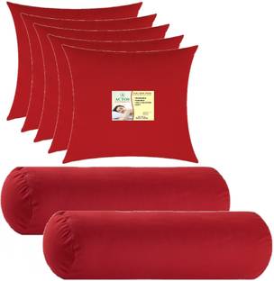 ACTOS Microfibre Bolster Pack of 7 Solid Combo Set Of 5 Cushion And 2