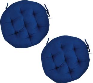 maatrikaa Cotton Chair Pad Pack of 2 Solid Comfortable Round Chair Cushions with Ties – 18" Pads for Dining, Office & Home