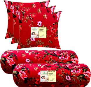 ACTOS Combo Set Of 3 Cushion And 2 Microfibre Floral Bolster Pack of 5
