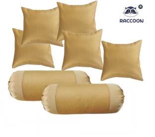 RACCOON Microfibre Bolster Pack of 7 Solid With Cover, Set Of 5 Cushion & 2