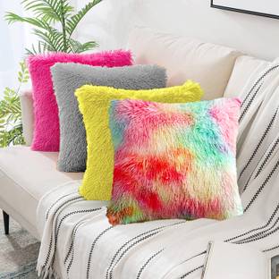 PICKKART Sofa/ Bed Lumbar Pillow Set of 4, Colorful Small Size Cushions Microfibre Solid Lumbar Pillow Pack of 4