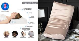 HKZ-YG Cervical Contour Memory Foam Pillow And Satin Pillow Cover Combo. Memory Foam Geometric Orthopaedic Pillow Pack of 1
