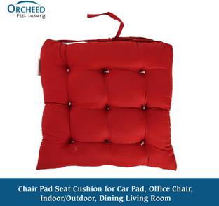 ORCHEED Square Chair Pads Cushion for Comfortable Sitting with Ties for Pooja, Dining Microfibre Solid Chair Pad Pack of 1