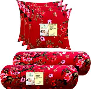 ACTOS Combo Set Of 3 Cushion And 2 Microfibre Floral Bolster Pack of 5