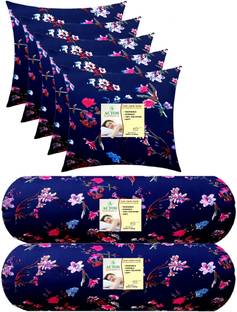 ACTOS Combo Set Of 5 Cushion And 2 Microfibre Floral Bolster Pack of 7