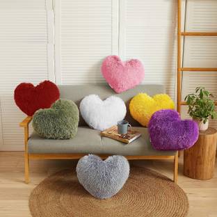 Catchyx Cart Multicolor Small Heart Shape Cushion/Pillow (7 Colors) Microfibre Solid Lumbar Pillow Pack of 7