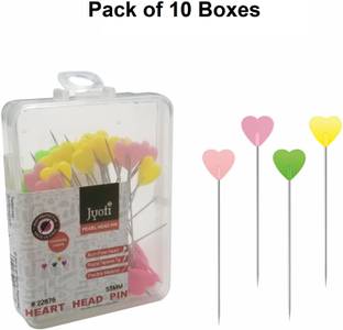 Jyoti Pearl Head Pin (50 Multicolored Heart Shaped Pins in a Card) - Pack of 10 Cards, Steel  Pins