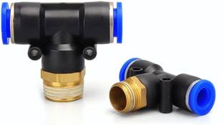 DLEIN 8MM Pneumatic Connector T Type Male Thread 1/4 Air Tube Push Fitting Three Way 3-Way Tee Pipe Joint