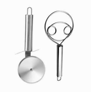 Fably Stainless Steel Pizza Cutter & Dough Whisk Combo's (pack of 2) Rolling Pizza Cutter