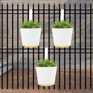 ecofynd Pack of 3, 7 Inch Red Round Balcony Hanging Pots for Railing for Plants, Home Plant Container Set