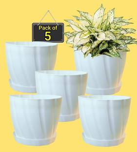 SNSHOPEE (Pack of 5 with bottom plates) flower planters gamle pots for plants containers Plant Container Set