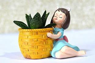 Trikuta Basket Girl Resin Flower Pot and Pen holder Plant Container Set