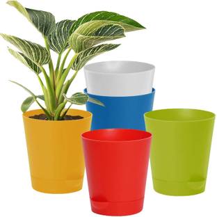 SNSHOPEE (Pack of 5) 5 inch x 5.5 inch size selfwatering table Pots flower pots Planters Plant Container Set