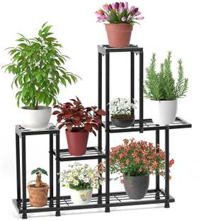 Livzing 5 Tier Metal Planter Stand Indoor Outdoor-Multipurpose Gamla Stand Black Plant Container Set