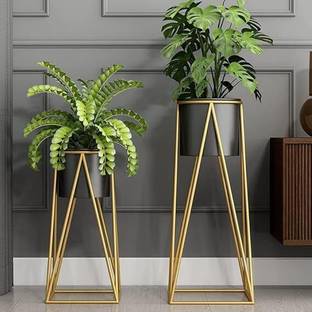 NW Creation Modern Metal Iron Plant Stand With Pot Plant Container Set