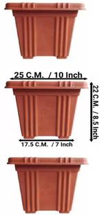 Plastichouse 10 inches square Plastic Planter | Indoor Outdoor Balcony Patio Plant Pot | Home Garden Office Flowering Container | Living Room Decor, White, Set of 3 Plant Container Set