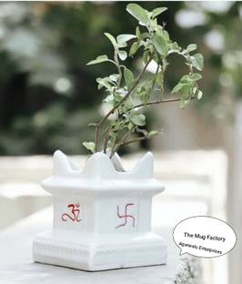 The Mug Factory Samll samll White tulsi pot vase Ceramic Vase