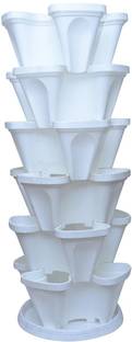 Garden's Need White Stack-A-Pot Hanging Planters - 6 Pieces| Space-Saving with Water Tray Plant Container Set
