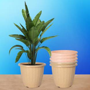 KUBER INDUSTRIES Marble Duro Flower Pot for Home & Gardening|Pack of 6|8 Inch|Beige & Peach Plant Container Set