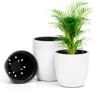 Livzing 11 Inch Self Watering Pot - Virgin Plastic Flower Pot with Drainage Holes -White Plant Container Set