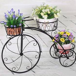 Livzing Tricycle Plant Stand Flower Pot Holder - Indoor Outdoor Display Decor Bicycle Rack - for Home Balcony Garden Living Room Plant Container Set