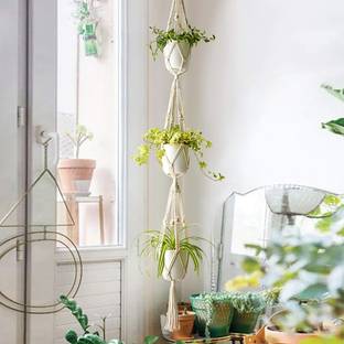 Decor City Macrame Plant Hanger 3 Tier Indoor Outdoor Hanging Planter Rope with Beads 70 In Plant Container Set