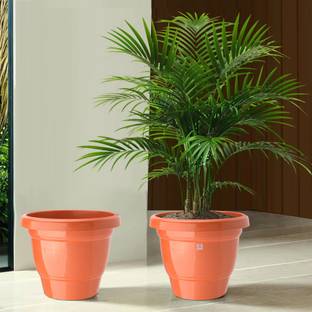Heart Home (Pack of 2) 2-Layer Phooldaan Flower Pot for Home Décor (8 Inch) Orange Plant Container Set