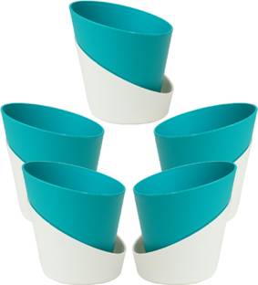 harshdeep Atlantis-Self Watering Pots For Indoor Plants 4.3 Inch Teal Plant Container Set