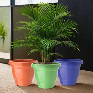 KUBER INDUSTRIES (Pack of 3) 2-Layer Flower Pot for Home Décor (8 Inch) Green-Blue & Orange Plant Container Set