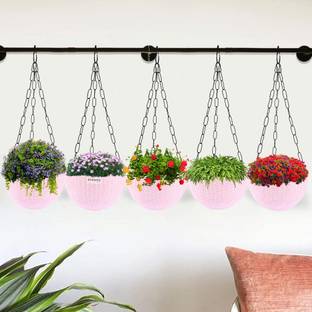 HOMESTIC by Kuber Industries Marble Euro Hanging Flower Pot for Home & Garden|7 Inch|Pack of 5|Pink Plant Container Set
