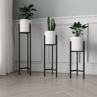 Bee Creative "Bold and Striking: Large White Pot on Sleek Black Stand " Plant Container Set