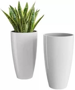 UBBISKART White Marble Tower pot for plant Plant Container Set