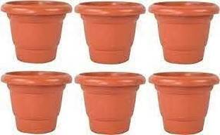 VirajSanchi 8 inch Gamle Heavy Duty Plastic Round Gardening Flower Pots Planter Set Plant Container Set