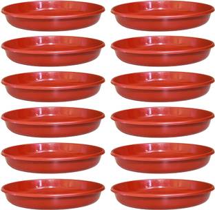 RGDECOR 12 Pcs - 8 Inches Red Pot Plate | Plant Pot Tray | Pot Base Plate | Pot Saucer Plant Container Set