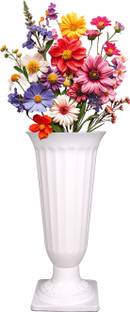 Garden's Need 17-Inch White Color Trumpet Shape Plastic Frooti Indoor Flower Vases | Set of 1 Plant Container Set
