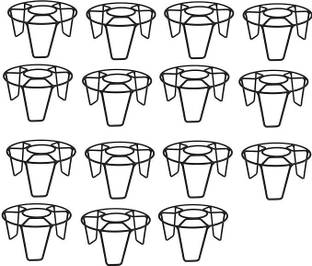 Green Gardenia Round Stand Galvanized Metal Flower Pot Holder for Decoration(Pack of 15, Black) Plant Container Set