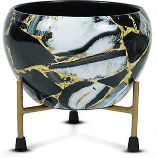 VINAMRA28 Decorative Pot with Stand for Indoor Plants - Black 5Inc set of 1(Metal) Plant Container Set